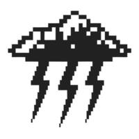 Pixel art ufo with lightning bolts, retro 8 bit sci fi illustration, digital design concept vector