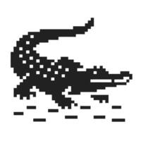 Pixelated alligator in black and white, retro 8 bit illustration vector