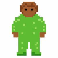 pixelated character in green outfit retro game style, pixel art design vector