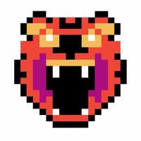 Pixel art red monster face with open mouth and vibrant colors retro game illustration vector