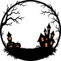 Halloween house with pumpkins and trees in the background vector