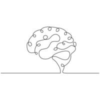 Continuous One Line Drawing Brain vector