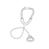 Stethoscope Continuous one Line Drawing. vector