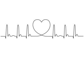 Continuous Line Heart Pulse Hand drawn vector