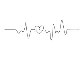 Continuous Line Heart Pulse Drawing vector