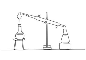 One Line Drawing Lab Glassware vector