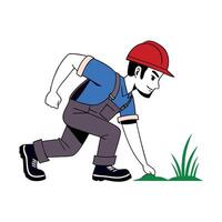 Worker Caring for Plants in the Garden with Hardhat vector