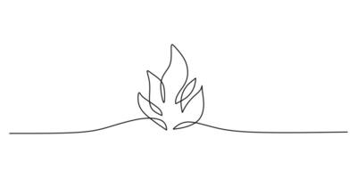 Flame in continuous one line drawing. Fire icon concept. vector
