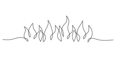 Flame in continuous one line drawing. Background abstract fire. vector