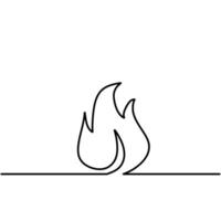Flame icon in one line drawing. Continuous single hand drawn minimalism illustration vector