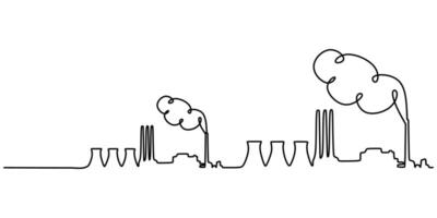 Continuous line factory drawing. Construction building with industrial production vector