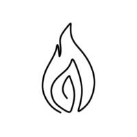 Flame icon in one line drawing. Continuous single hand drawn minimalism vector