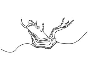 Water splash in continuous single line drawing. One outline liquid flowing. Ripple wave lineart hand drawn. minimalism illustration vector