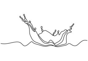 Water splash in continuous single line drawing. One outline liquid flowing. Ripple wave lineart hand drawn. minimalism illustration isolated vector
