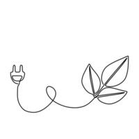 Plant with electric plug in continuous one line vector