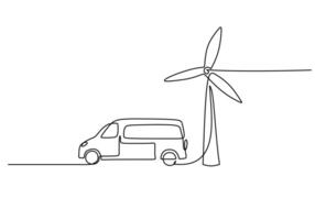 Windmill Car Continuous Line vector