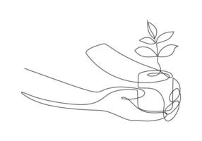 Hands Plant Pottery One Line vector