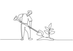 Tree Planting Farmers Single Line vector