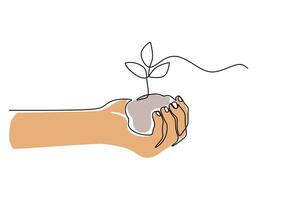 Growing Plant Hands One Line vector