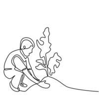 Man Plants Tree Single Line vector
