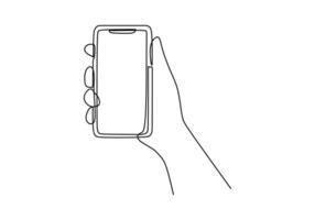 Hand Holding Phone Continuous Line vector