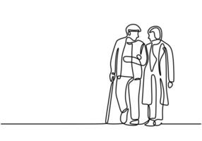 Old Couple Walking One Line vector