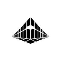 Abstract Black White Pyramid in Perspective With Lightburst vector