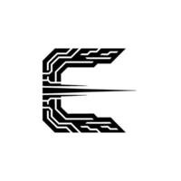 Futuristic Letter E Circuit Board Black and White Tech vector
