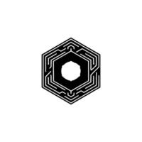 Futuristic Tech Hexagon Circuitry, Glowing Core, Minimalist vector
