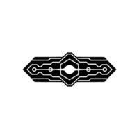 Tech Circuitry Emblem Futuristic , Minimalist Black White, Geometric Shape vector
