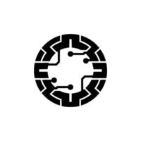 Minimalist Tech Circle Circuit Board , Black White, Modern Aesthetic vector