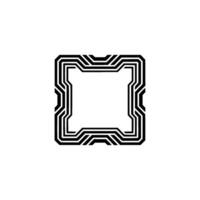Futuristic Tech Frame Geometric Square , Black White Minimalist vector