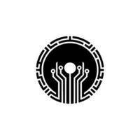 Black and White Tech Circuitry With Glowing Center on White Background vector