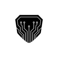 Cyber Security Shield Circuit Board , Black White vector