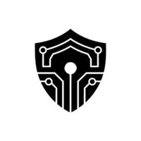 Cyber Security Shield Circuit Board in Black White vector