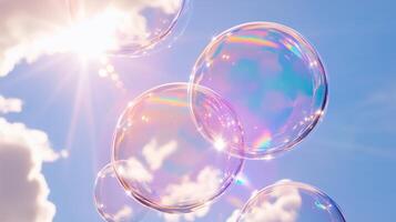 vibrant soap bubble-like circles soar in a dynamic sky photo