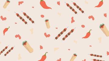 Grilled Meat Sticks and Tomatoes Background vector