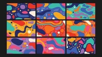 Colorful Memphis Geometric Background Set vector