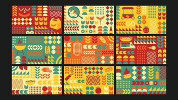 Hot Dog Retro Background Set vector