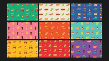Pixel Food Hot Dog Design Background Set vector