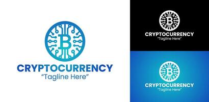 Stylish Blue Cryptocurrency Logo with Bitcoin and Digital Tech for Business vector