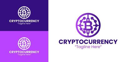 Minimalist White Cryptocurrency Logo with Bitcoin Icon and Tech Style vector