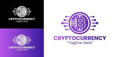 Creative Purple Cryptocurrency Logo Design with Bitcoin and Digital Features vector