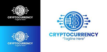 Creative Blue Cryptocurrency Logo with Bitcoin Symbol and Tech Style vector