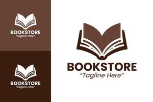 Sleek Brown Bookstore Logo with Open Book Design and Tagline Space vector