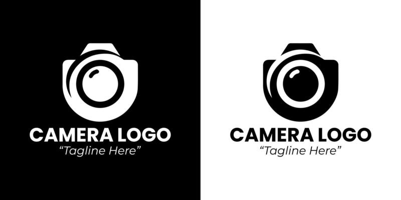 Sleek Black and White Camera Logo Featuring Lens Design