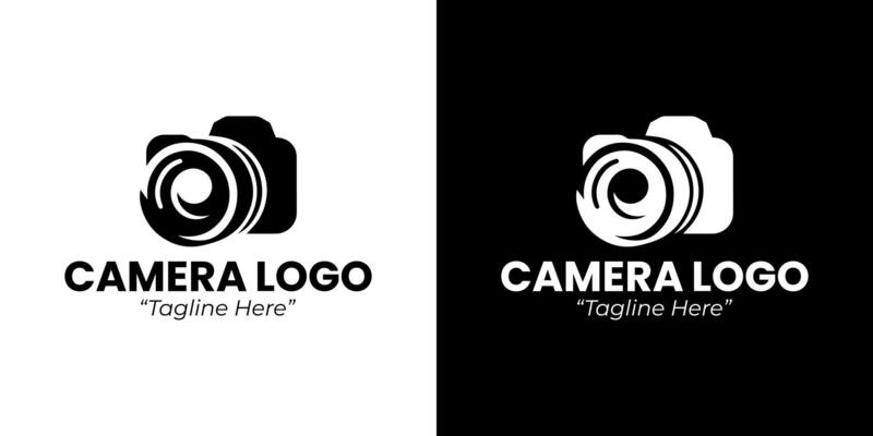 Elegant Black and White Camera Logo with Circular Lens and Icon