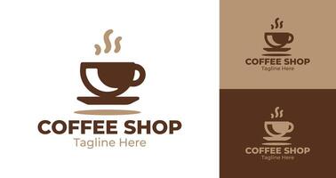 Customizable Coffee Shop Logo with Steaming Cup and Professional Minimalist Style in Brown vector