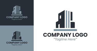 Stylish Company Logo Design with Building Silhouette in Blue and Grey vector