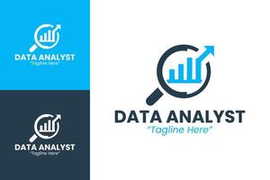 Minimalist Data Analyst Logo with Bar Graph and Magnifying Glass vector